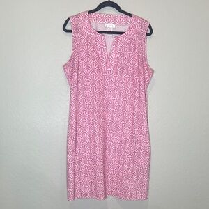 Stella Parker Pink Fan Print Sleeveless Shift Dress Notch V-Neck XL